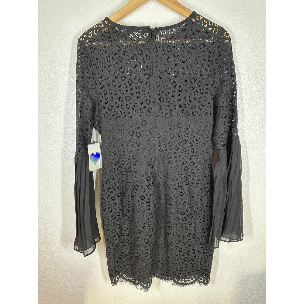 IRIS Los Angeles Dress Womens Large Black Lace Long Sleeve Pleated Bell Cuffs - Picture 2 of 7